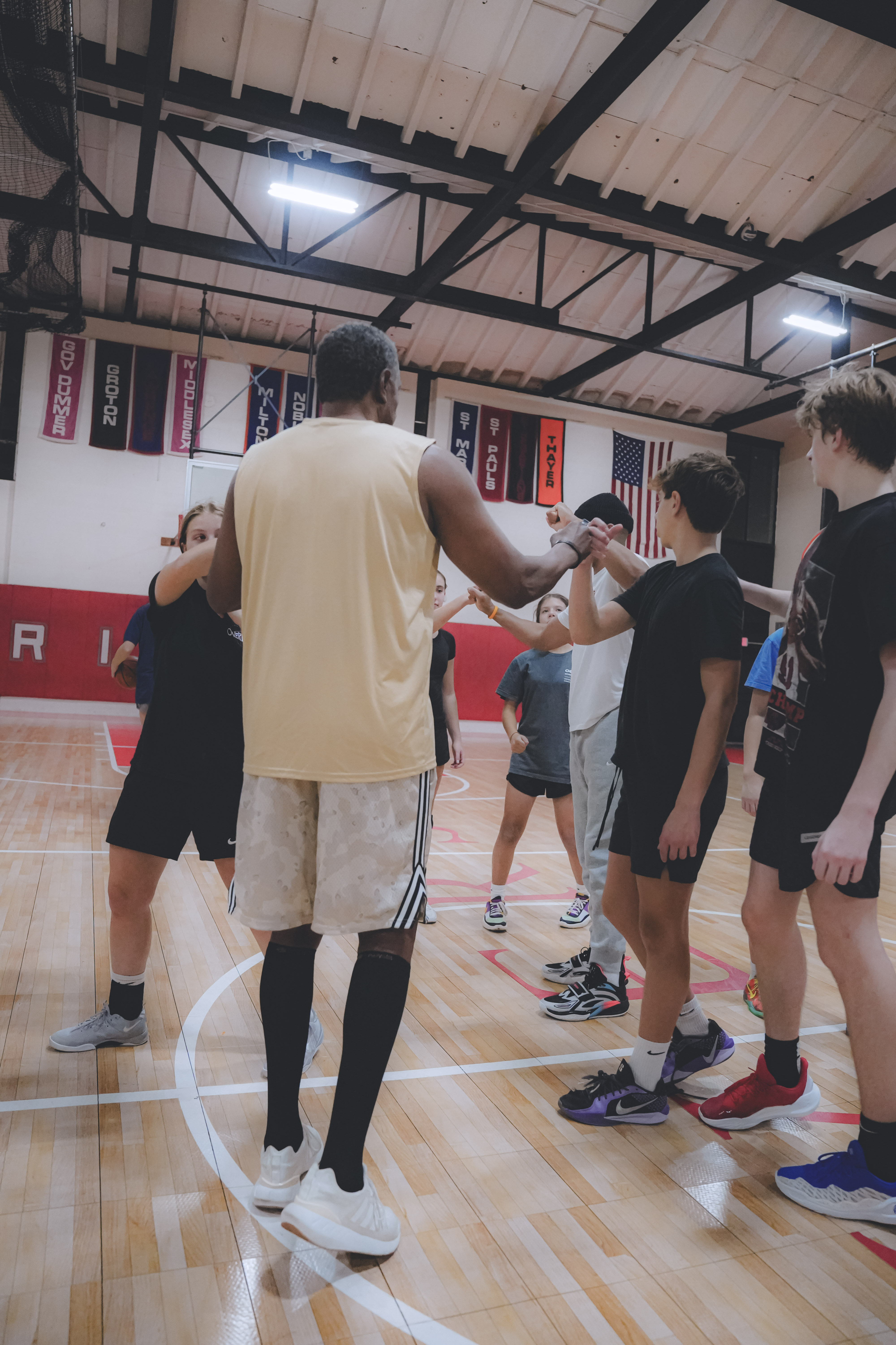 Competitive basketball game action